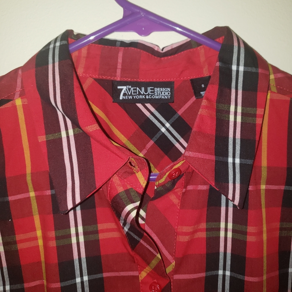 7th Avenue Red Plaid Button Down - Picture 2 of 3